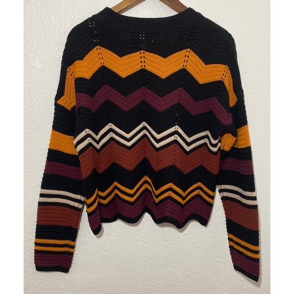Full Circle Trends X-Large Brown Cropped Chevron Striped Sweater Cottagecore - Picture 4 of 7